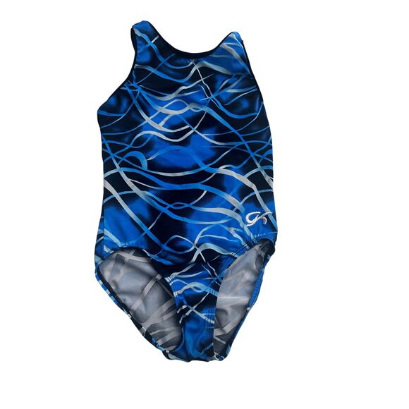 GK Gymnastics Leotard Child Medium - Blue Print Velvet - Picture 1 of 5